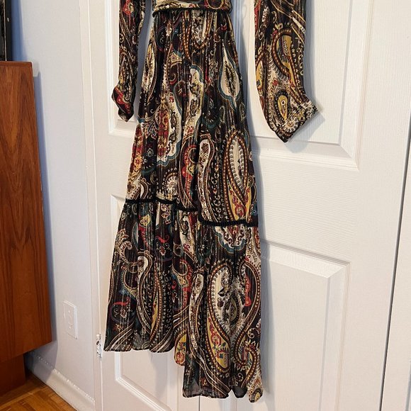 Paisly Print Maxi Dress with Long Sleeves - Picture 3 of 6